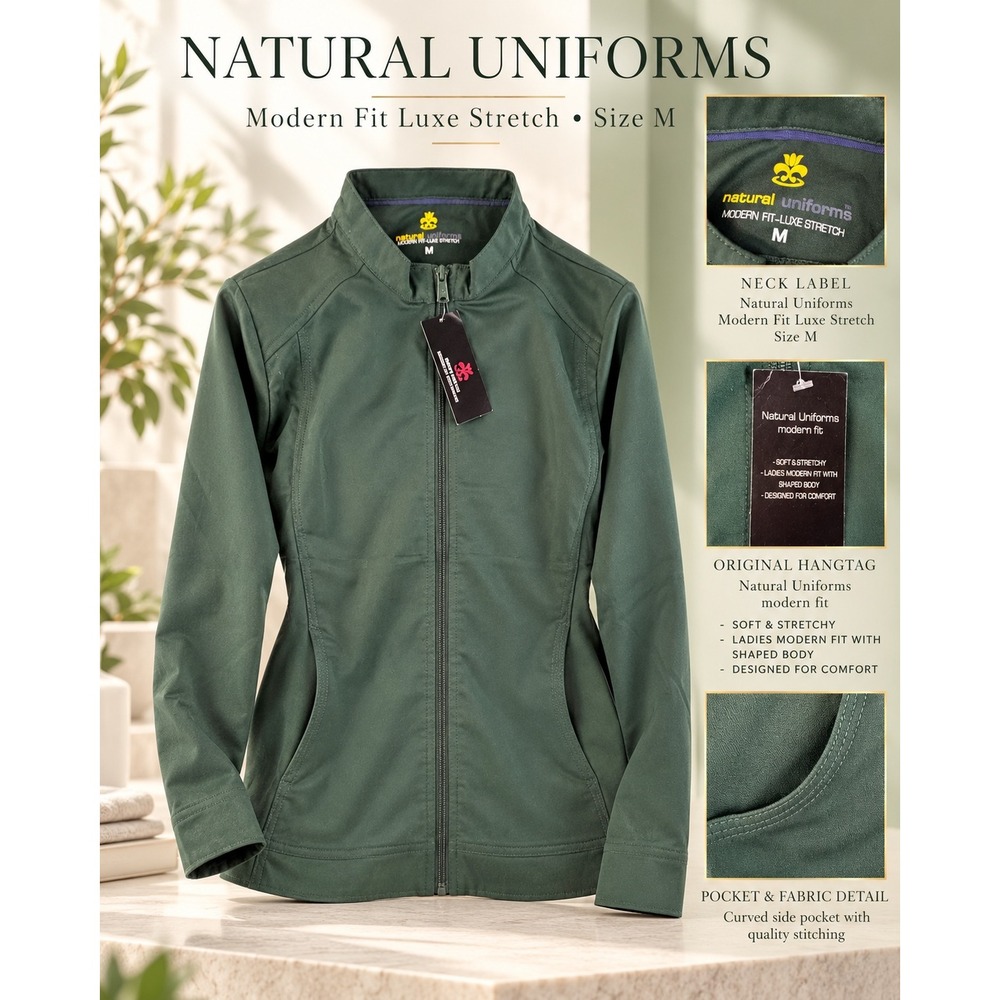 Natural Uniforms Modern Fit Luxe Stretch Scrub Jacket Green Zip Front 5200 M